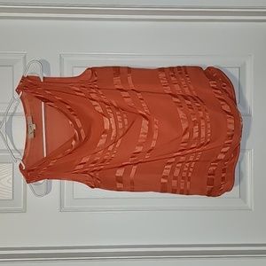 Loft Coral Striped Sheer Tank with Attached Inner Tank, Size Small